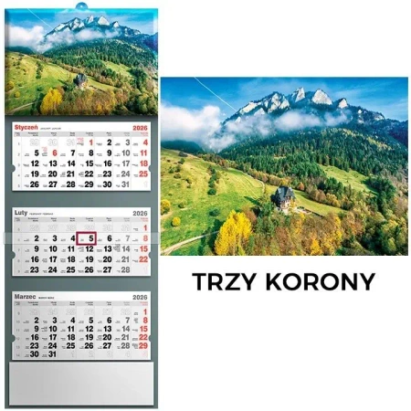 Kalendarz 2026 trójdzielny Trzy Korony - Evena