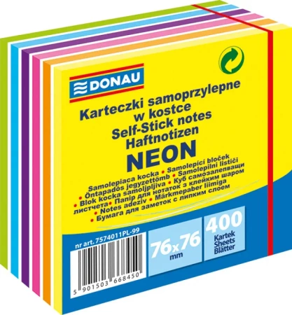 Karteczki samoprzylepne DONAU 76x76mm neonowe 400 kart.