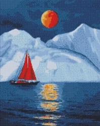 Diamentowa mozaika - Czerwony żaglowiec 40x50cm - Ideyka