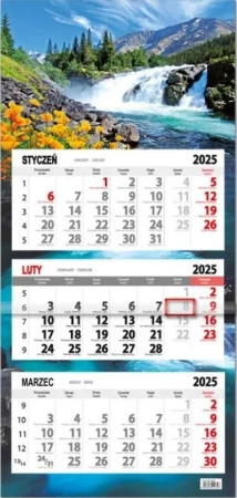 Kalendarz 2026 trójdzielny płaska główka wodospad - Sapt