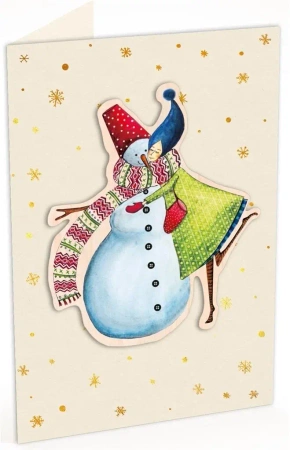 Karnet C6 naklejany + kop. Święta Kob z bałwanem - Cozywood