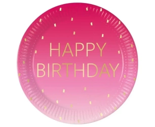 Talerzyki papierowe Pink Happy Birthday 23cm 8szt - Godan