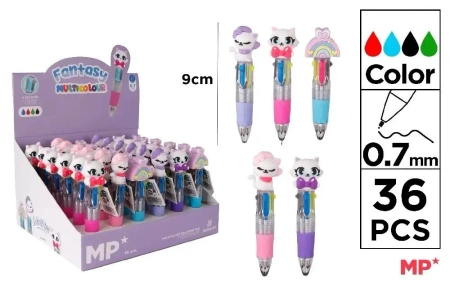 Długopis mini 4-kolorowy 0.7mm kotki tęcza (36szt) - MP Main Paper