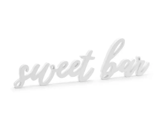 Drewniany napis Sweet bar biały 37x10cm - PartyDeco