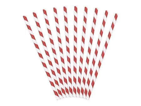 Słomki papierowe czerwone 19,5cm 10szt - PartyDeco
