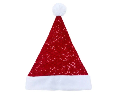 Czapka Mikołaja błyszcząca czerwone cekiny 30x42cm - Godan