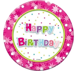 Talerzyki papierowe Happy Birthday róż 18cm 6szt - Godan