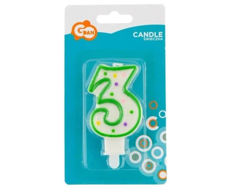 Świeczka cyfra 3 z kropeczkami 7.5cm - Godan