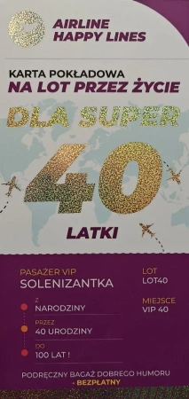 Karnet karta pokładowa 40 urodziny damskie - YEKU