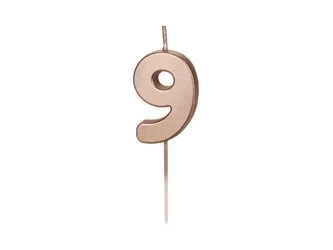 Świeczka urodzinowa 9 różowe złoto 4.5cm - PartyDeco
