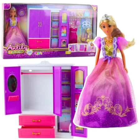 Lalka Anlily szafa z półkami + akcesoria 24el - Leantoys