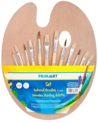 Zestaw pędzle naturalne 12szt + paletka drew. 30cm - Prima Art