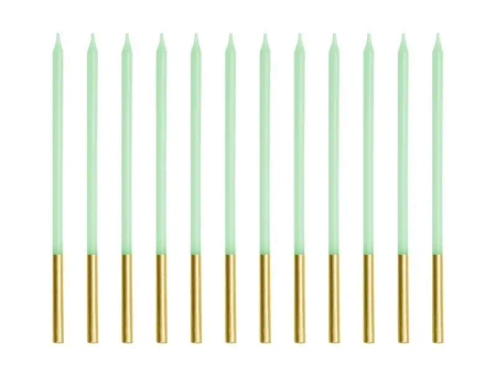 Świeczki urodzinowe gładkie zielone 14cm 12szt - PartyDeco