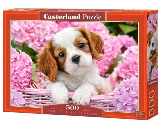 Puzzle 500 Pup in Pink Flowers CASTOR - Castorland