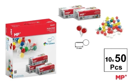 Kolorowe pinezki 11mm okrągła główka 10x50szt - MP Main Paper