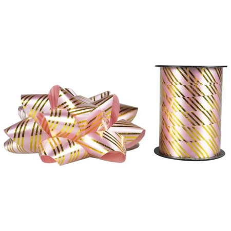 Zestaw do dekoracji prezentów w paski różowy - Arpex