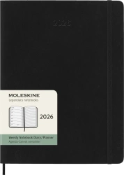 Kalendarz 2026 12M Moleskine XL tygodniowy miękka oprawa czarny 19x25cm