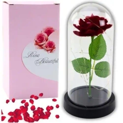 Wieczna róża w szkle oświetlenie LED czerwona - Leantoys