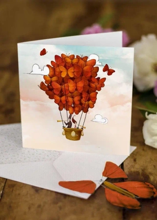 Karnet kwadrat z latającym motylkiem Ślub balon - Cozywood