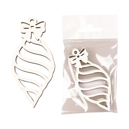 Bombka drewniana Sopel biała 3szt - Cresco