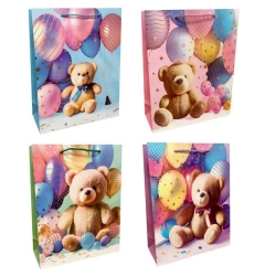 Torebka prezentowa dziecięca S miś z balonami mix - Ju-Piter