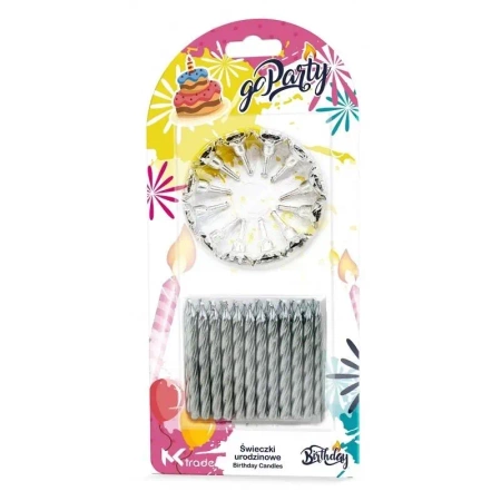 Świeczki urodzinowe 12szt srebrne spiralne - GoParty