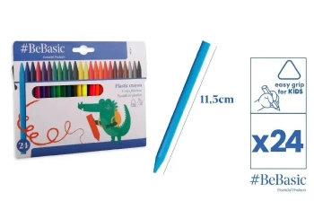 Kredki plastikowe 24 kolory - BeBasic