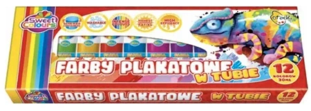 Farby plakatowe w tubie 12 kolorów 30ml - Sweet colours