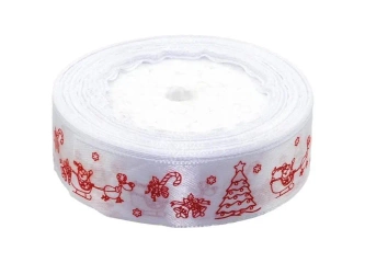 Wstążka satynowa z motywem świątecznym 25mmx22m - Brewis
