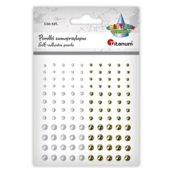 Perełki samoprzylepne okrągłe 120szt białe złote - Titanum
