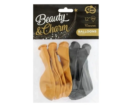 Balony Beauty&Charm metaliki złote i czarne 10szt - Godan