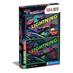 Puzzle 104 Glowing Cars Glow Racers - Clementoni