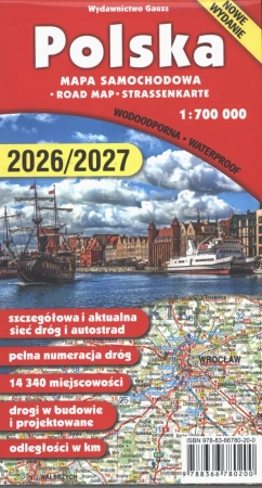 Polska. Mapa 1:700 000 wyd. foliowane wyd. 2026/2027 - Opracowanie zbiorowe