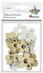 Drewniane kwiatki 23 i 30mm naturalny biały 12szt - Titanum
