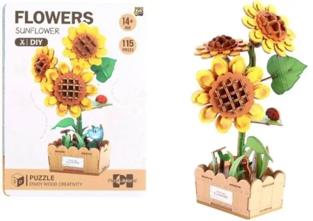 Puzzle 3D drewniane kwiaty słonecznik - Pro Kids