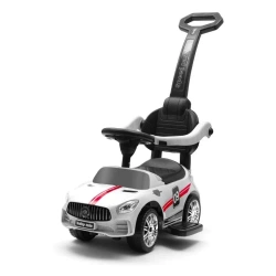 Jeździk dziecięcy z dźwiękiem i rączką Racer biały - Baby Mix
