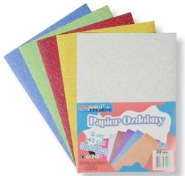 Papier ozdobny A4 brokatowy 5 kolorów - Penword