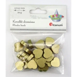 Koraliki drewniane serca płaskie 17x17mm złote 20g - Titanum