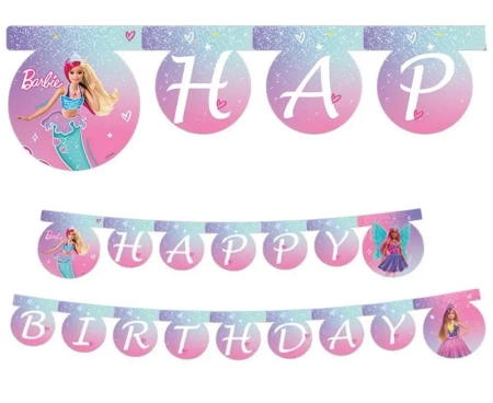 Banner Happy Birthday Barbie Fantasy Mattel 200cm - Godan