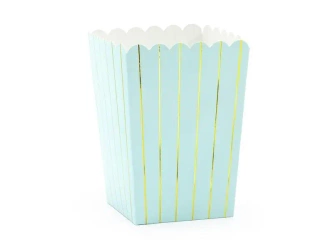 Pudełka na popcorn paski niebieski 6szt - PartyDeco