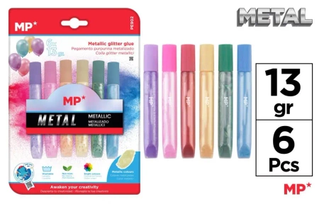 Klej MP brokatowy metalizowany w płynie blister 6 kolorów - MP Main Paper