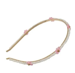 Opaska z perełkami i różowymi kwiatuszkami - Coralico