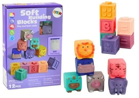 Klocki miękkie zwierzęta litery kolorowe 12szt - Leantoys