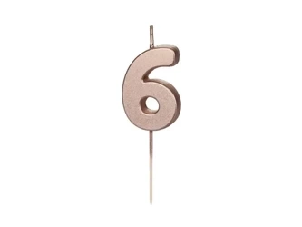 Świeczka urodzinowa 6 różowe złoto 4.5cm - PartyDeco