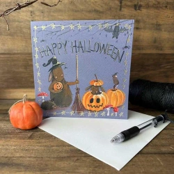 Karnet Halloween kwadrat Króliki i dynie - Alex Clark