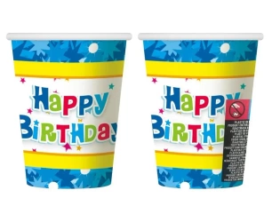 Kubeczki papierowe Happy Birthday blue 270ml 6szt - Godan