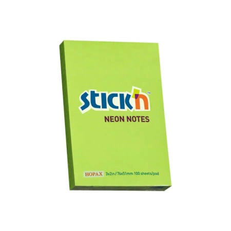 Notes samoprzylepny 76x51 mm zielony neon 100 kartek - STICKN