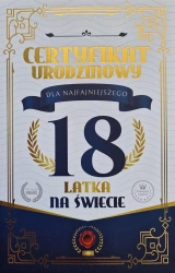 Karnet Certyfikat Urodzinowy 18 urodziny męskie - YEKU