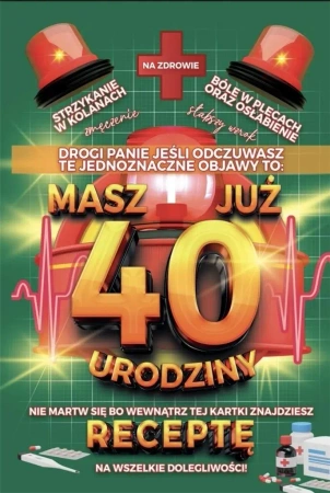 Karnet Urodzinowy z receptą 40 - YEKU