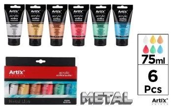 Farba akrylowa metal 75ml 6 kolorów - Artix